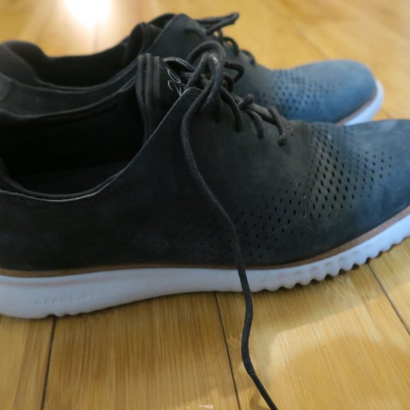 Cole Haan 2.ZEROGRAND Lined Laser Wingtip Oxford 11.5 Black Gray Nubuck C23807 - Picture 1 of 10
